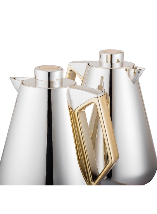 لوفر ✨ طقم ترامس لوفر 2 قطعة للشاي والقهوة – نيكل بلمسة ذهبية | سعة 1 لتر لكل ترمس ✨ - Image 4